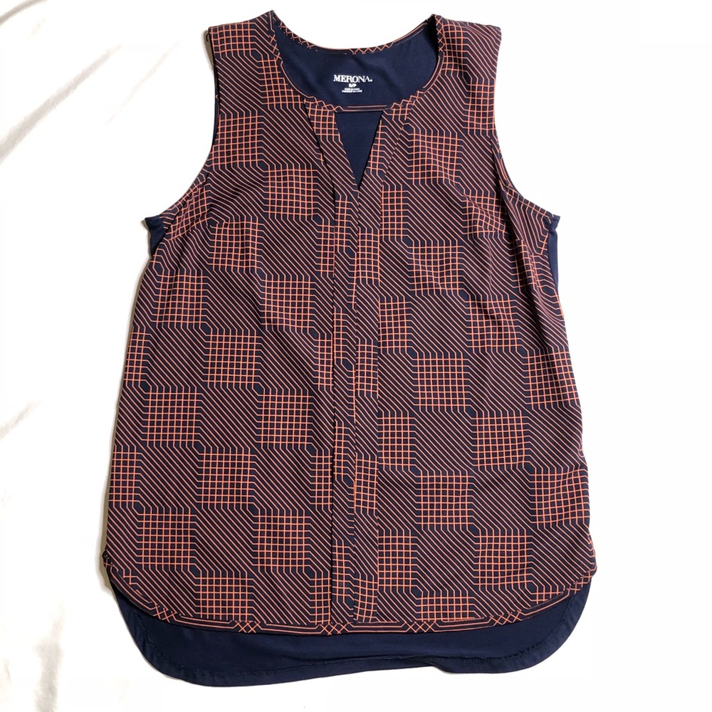 Blue and orange/coral keyhole blouse
